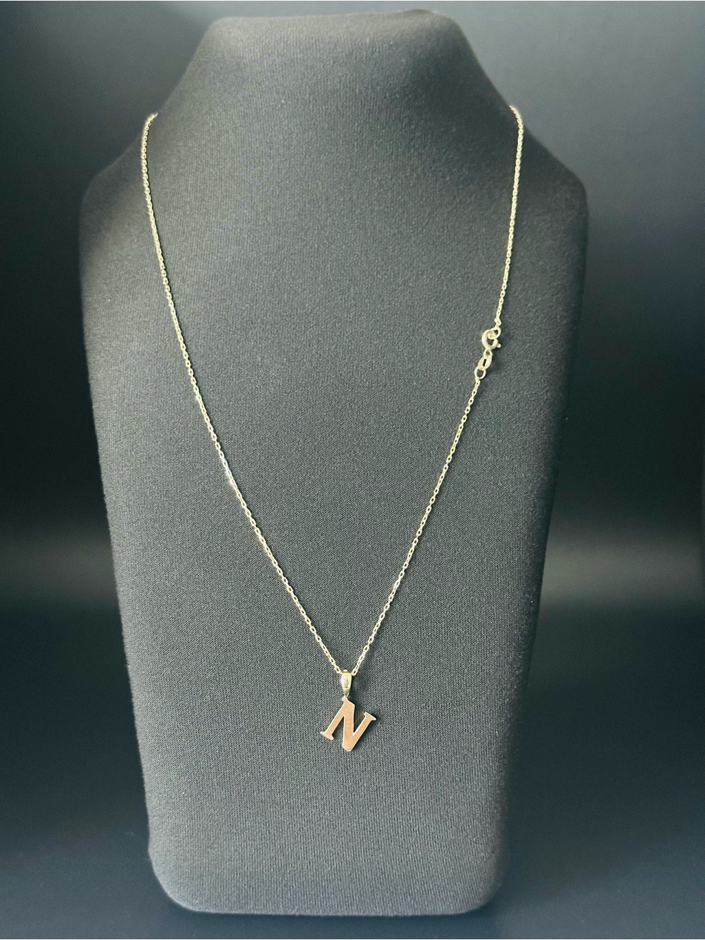 14k Gold N Initial Necklace 45cm 1mm Forze Chain 2.20g Solid 585 Letter Pendant